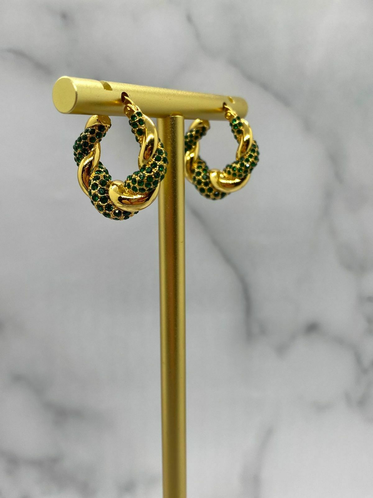 BOTTEGA VENETA Gold & Green Rhinestone Hoop Earrings - Pre owned