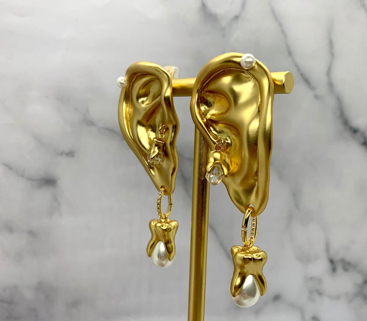 SCHIAPARELLI Statement Tooth & Ear Pendant Earrings - Pre owned