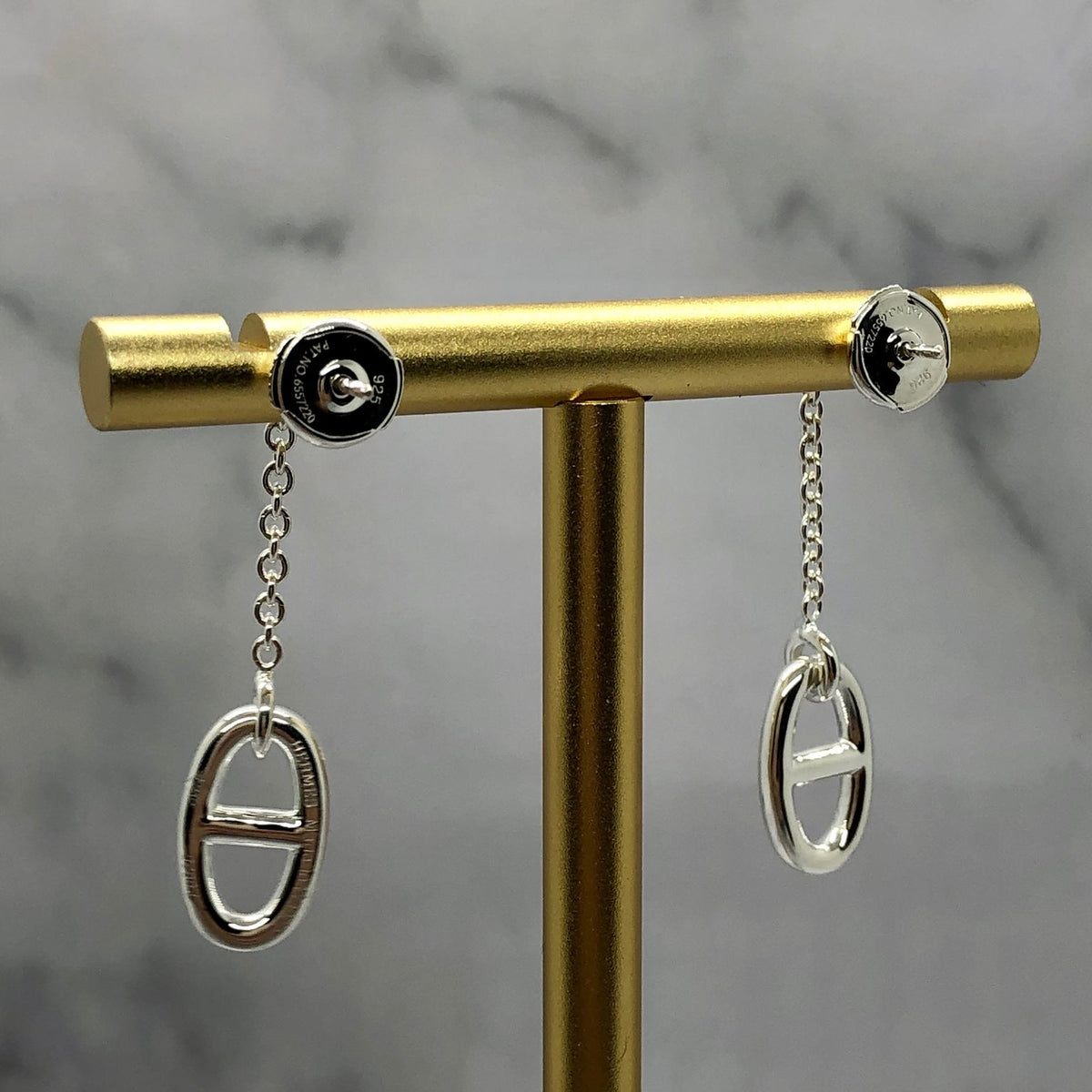 HERMES Silver Tone Pendant Earrings - Pre owned