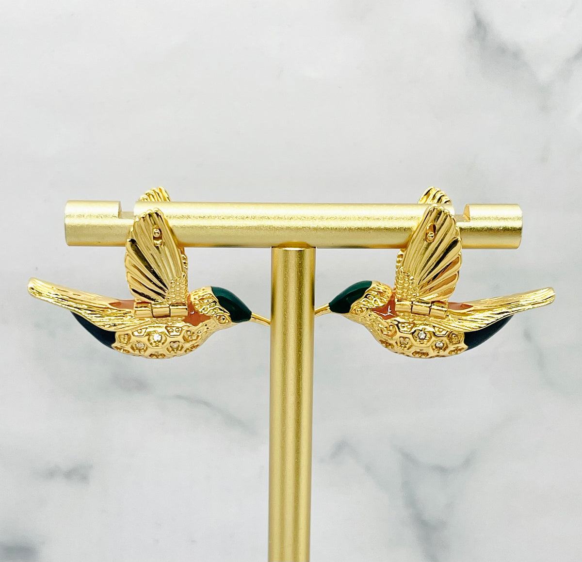 BOTTEGA VENETA Gold Tone Colibri Bird Earrings - Pre owned