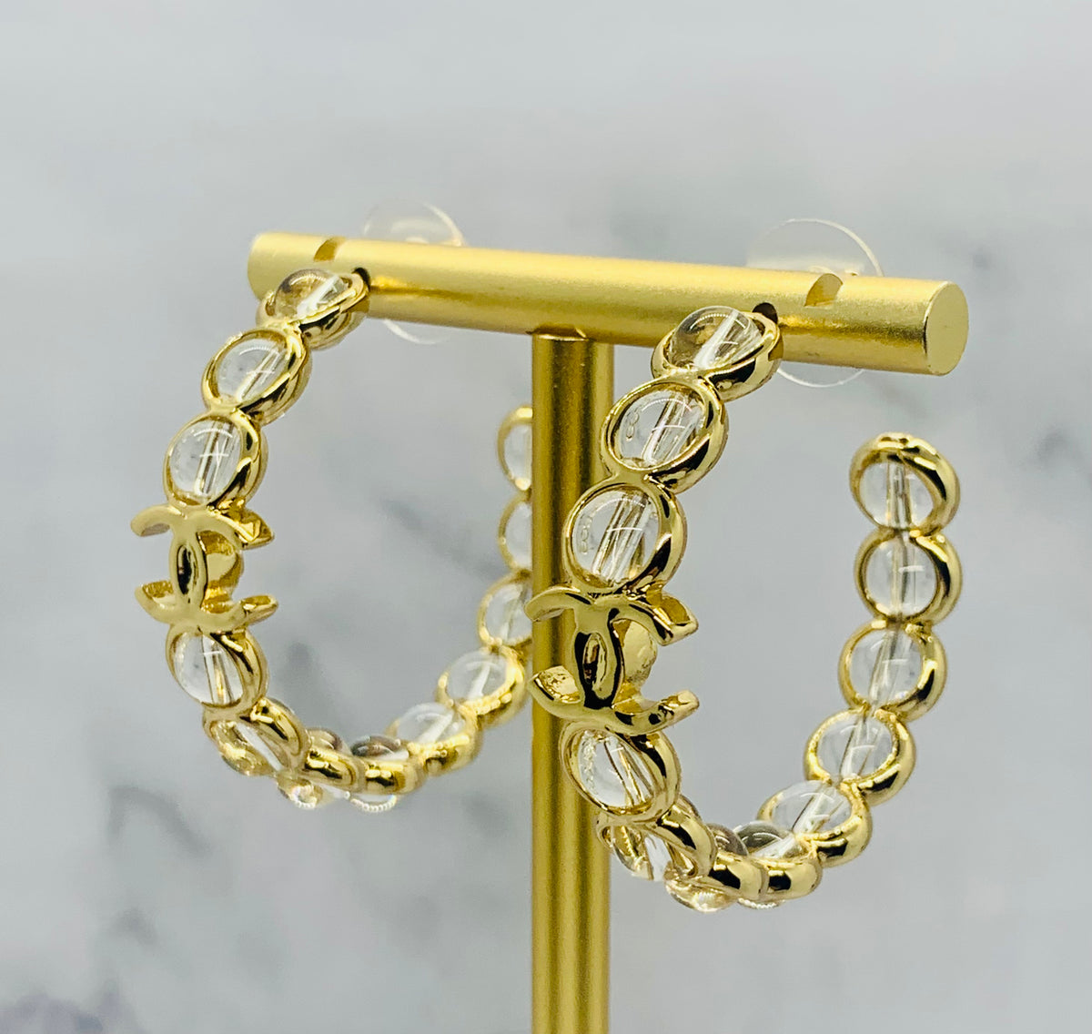 CHANEL CC Gold Tone Hoop Earrings - Pre owned
