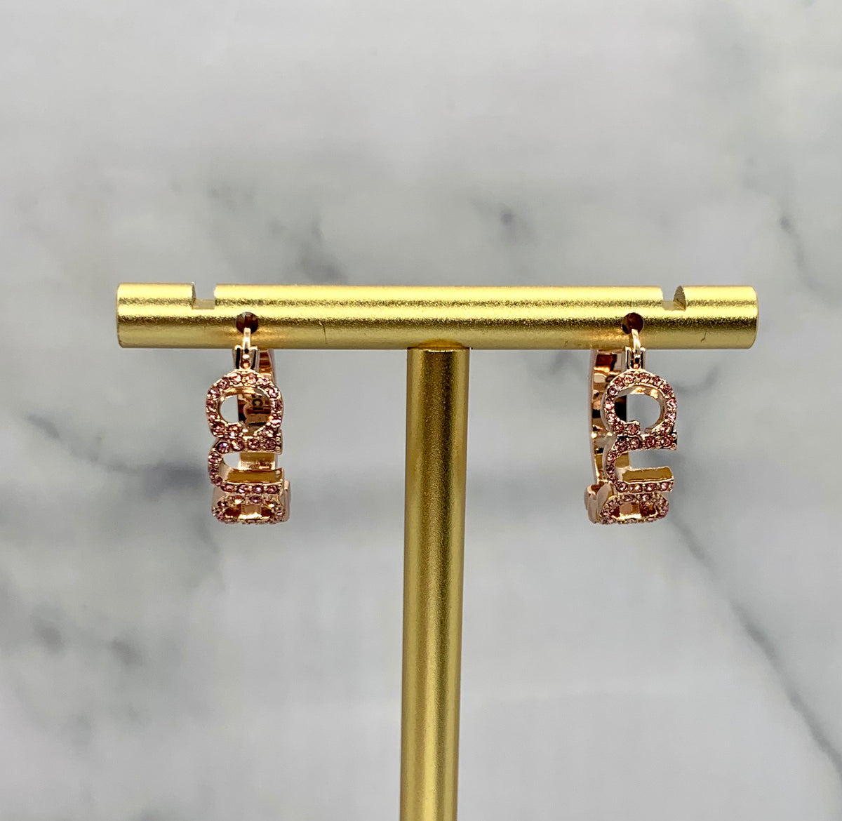 Auth GUCCI Rose Gold Rhinestone Hoop Earrings - Pre owned