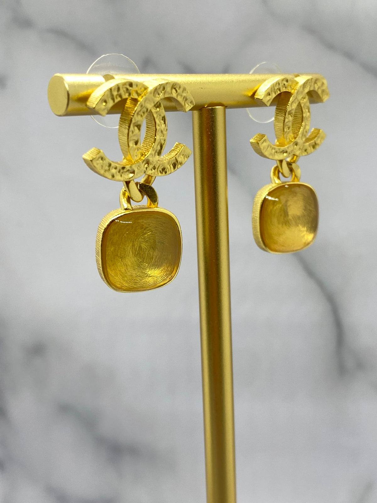 CHANEL CC Gold Tone Pendant Earrings - Pre owned