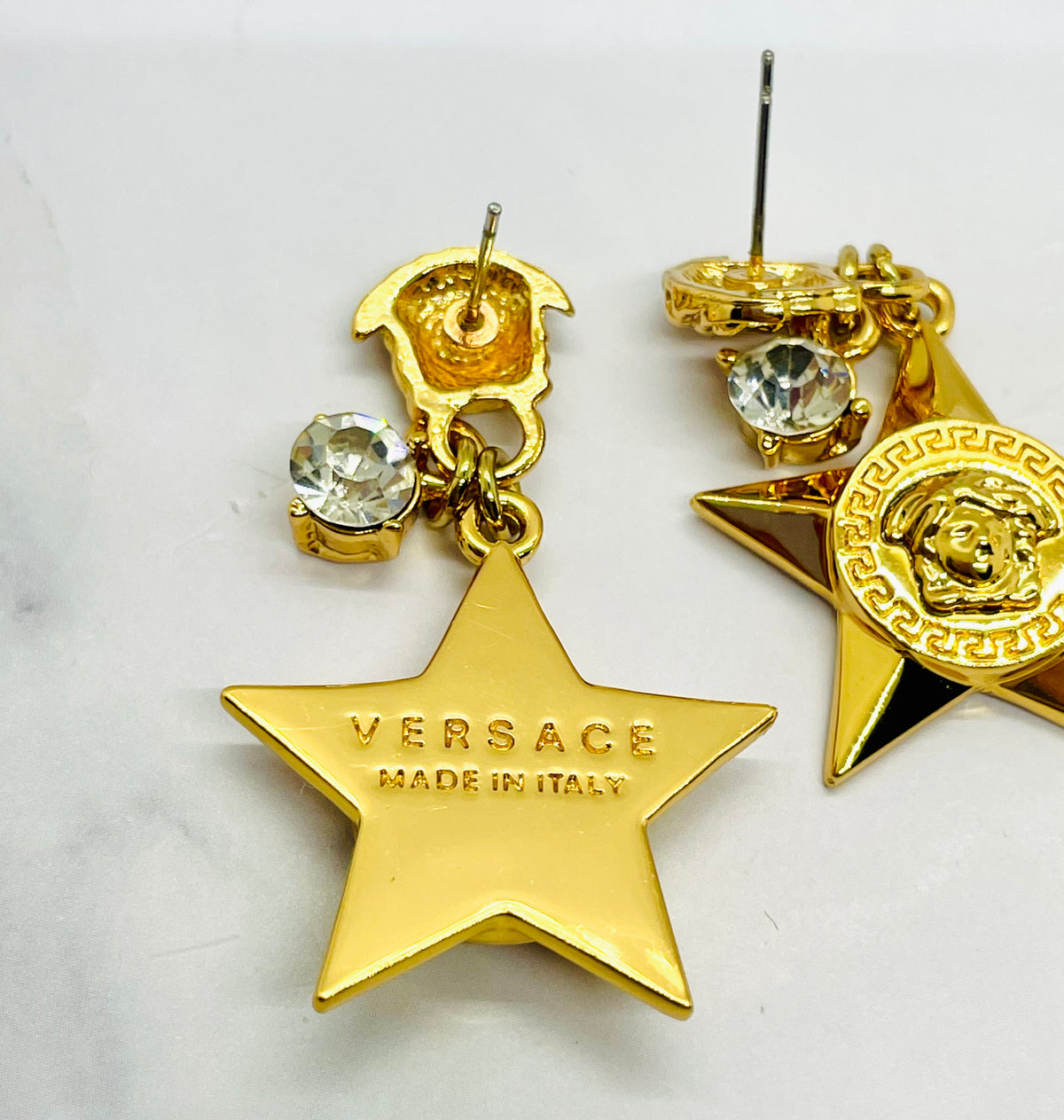 VERSACE Star Medusa Rhinestone Pendant Earrings - Pre owned