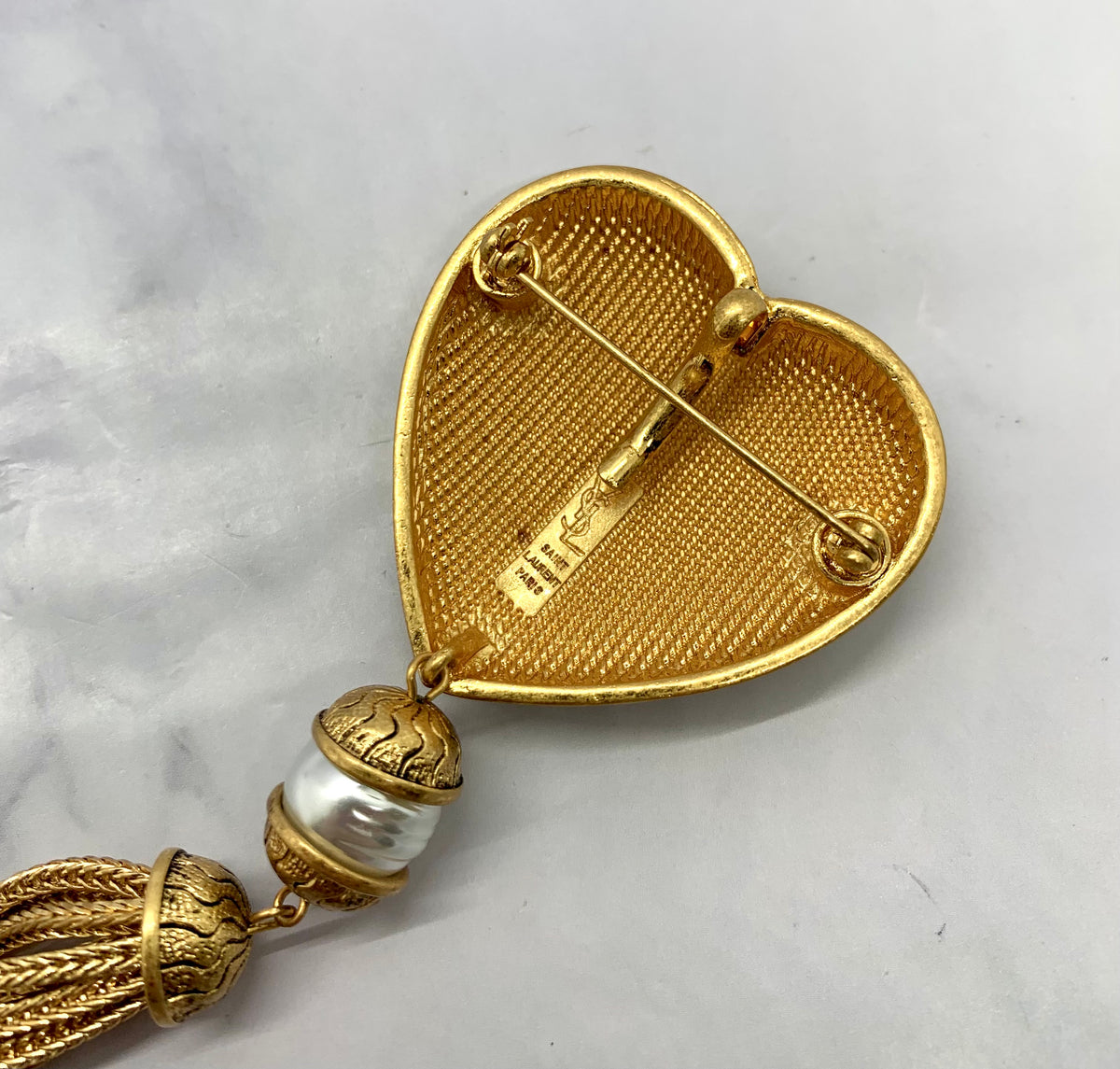 YSL YVES SAINT LAURENT Vintage Heart Tassel Brooch Pin - Pre owned