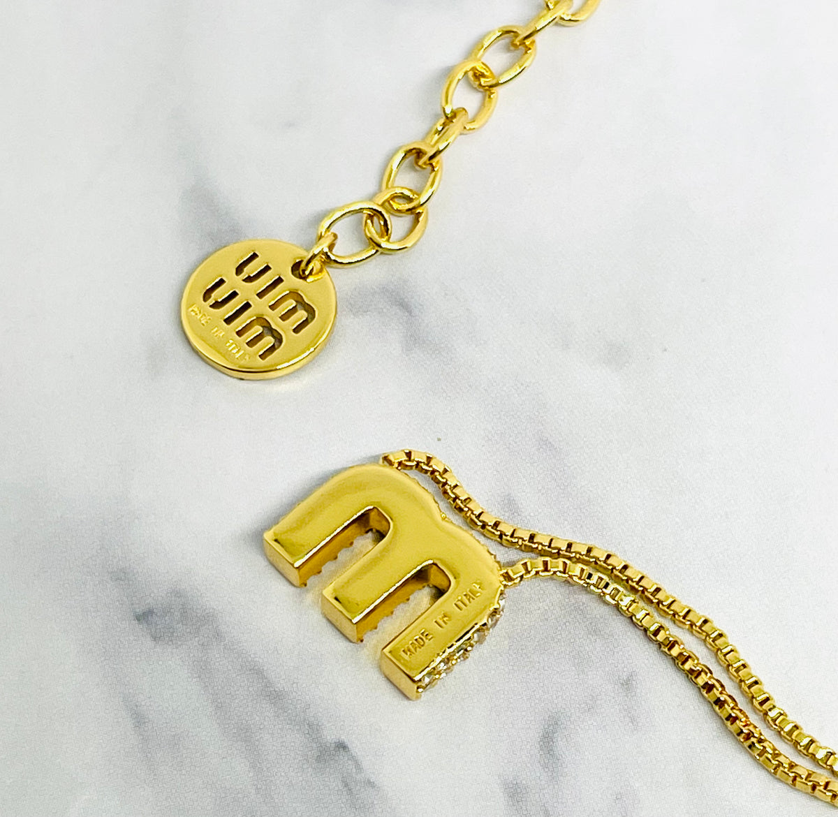 MIU MIU M Gold Tone Rhinestone Chain Necklace - Pre owned