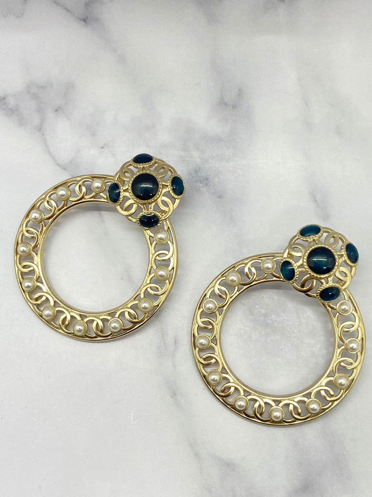 CHANEL CC Monogram Hoop Earrings - Pre owned