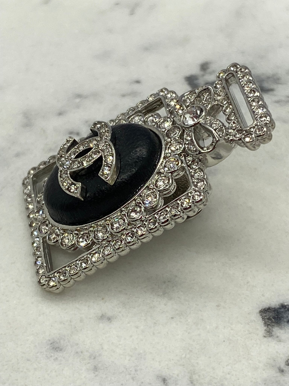 CHANEL CC Rhinestone Bottle Shape Brooch Pin - USED