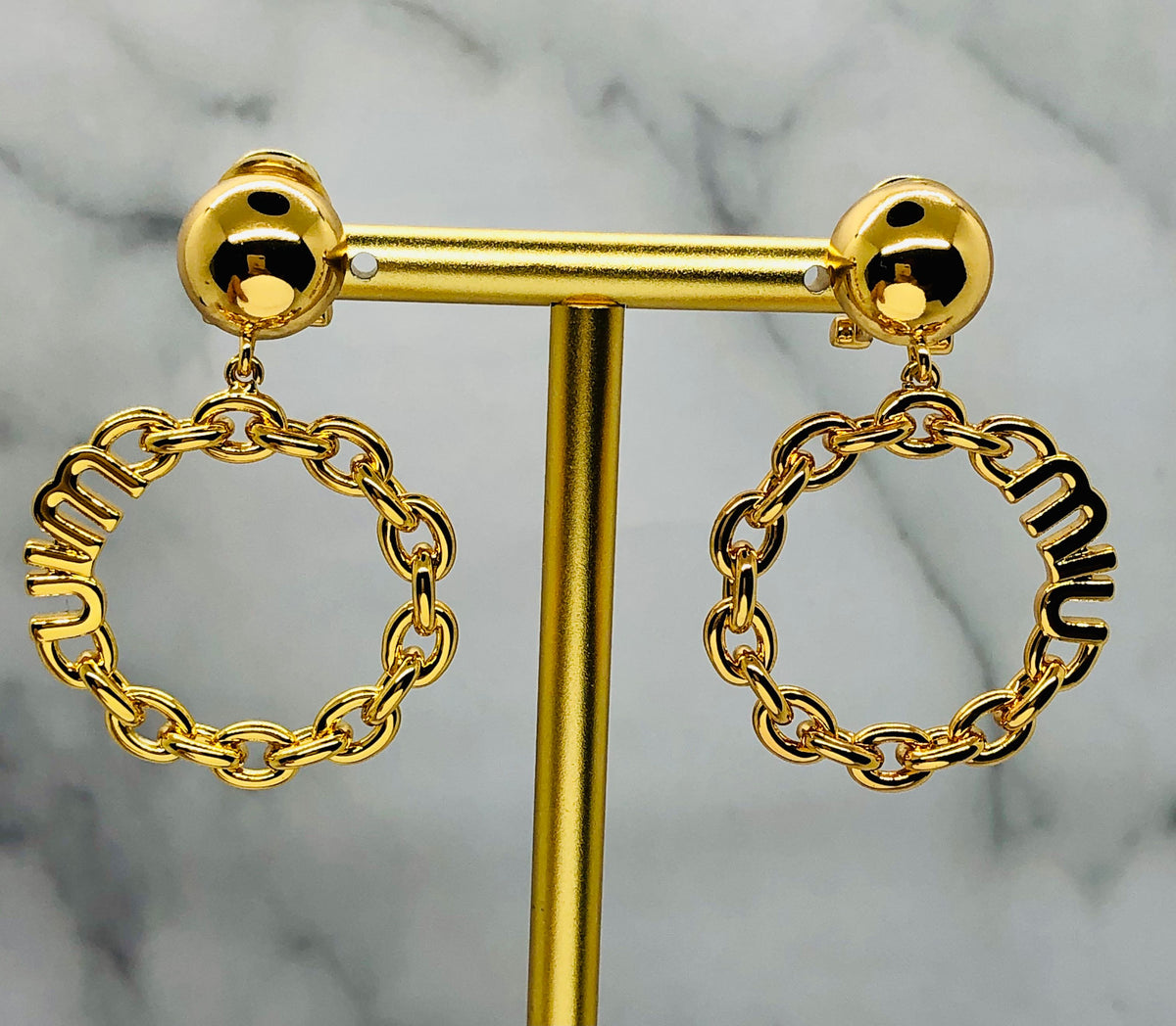 MIU MIU Gold Tone Clip On Hoop Earrings - Pre owned