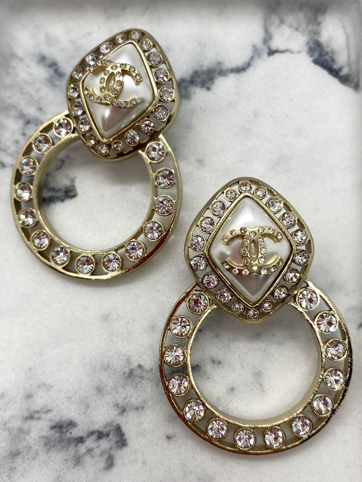 CHANEL CC Rhinestone Hoop Earrings
