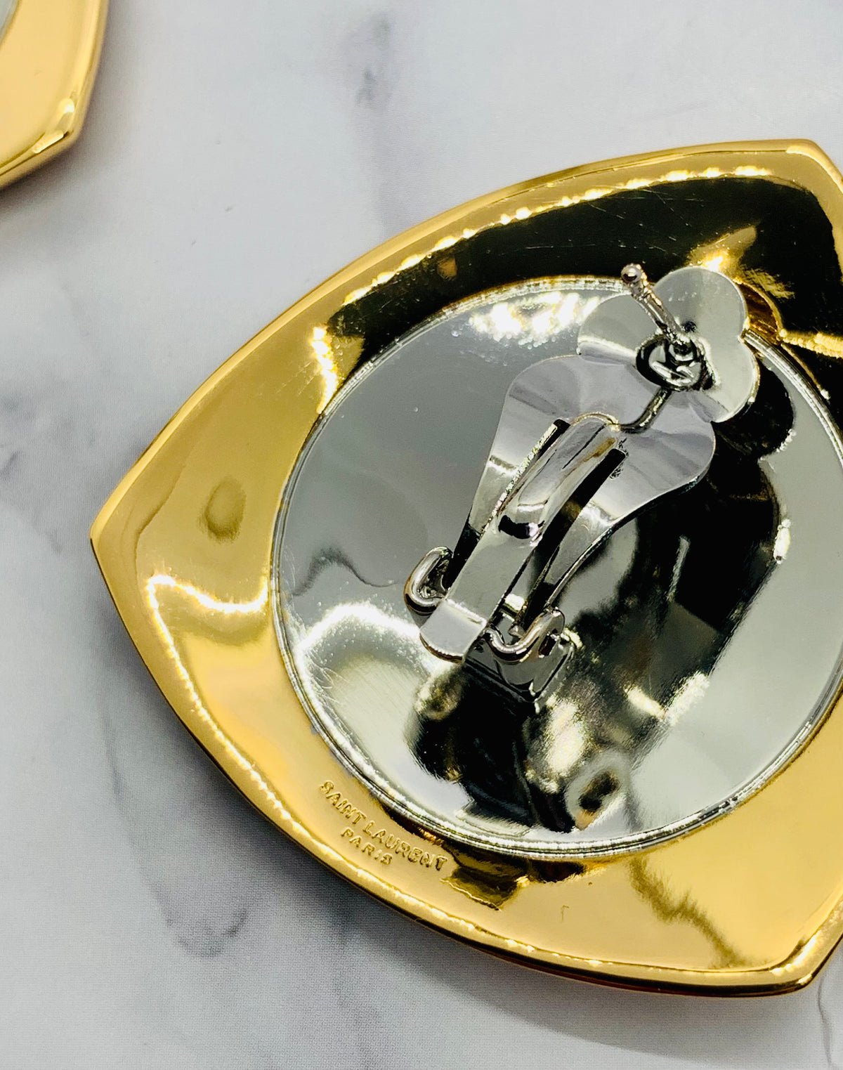 YSL YVES SAINT LAURENT Metal Shield Clip On Earrings - Pre owned