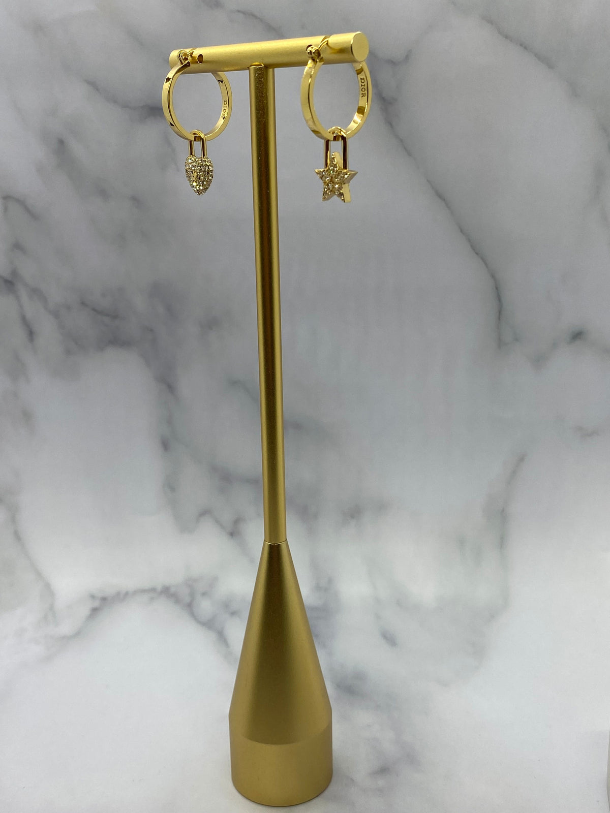 CHRISTIAN DIOR Gold Tone Charm Hoop Earrings - USED