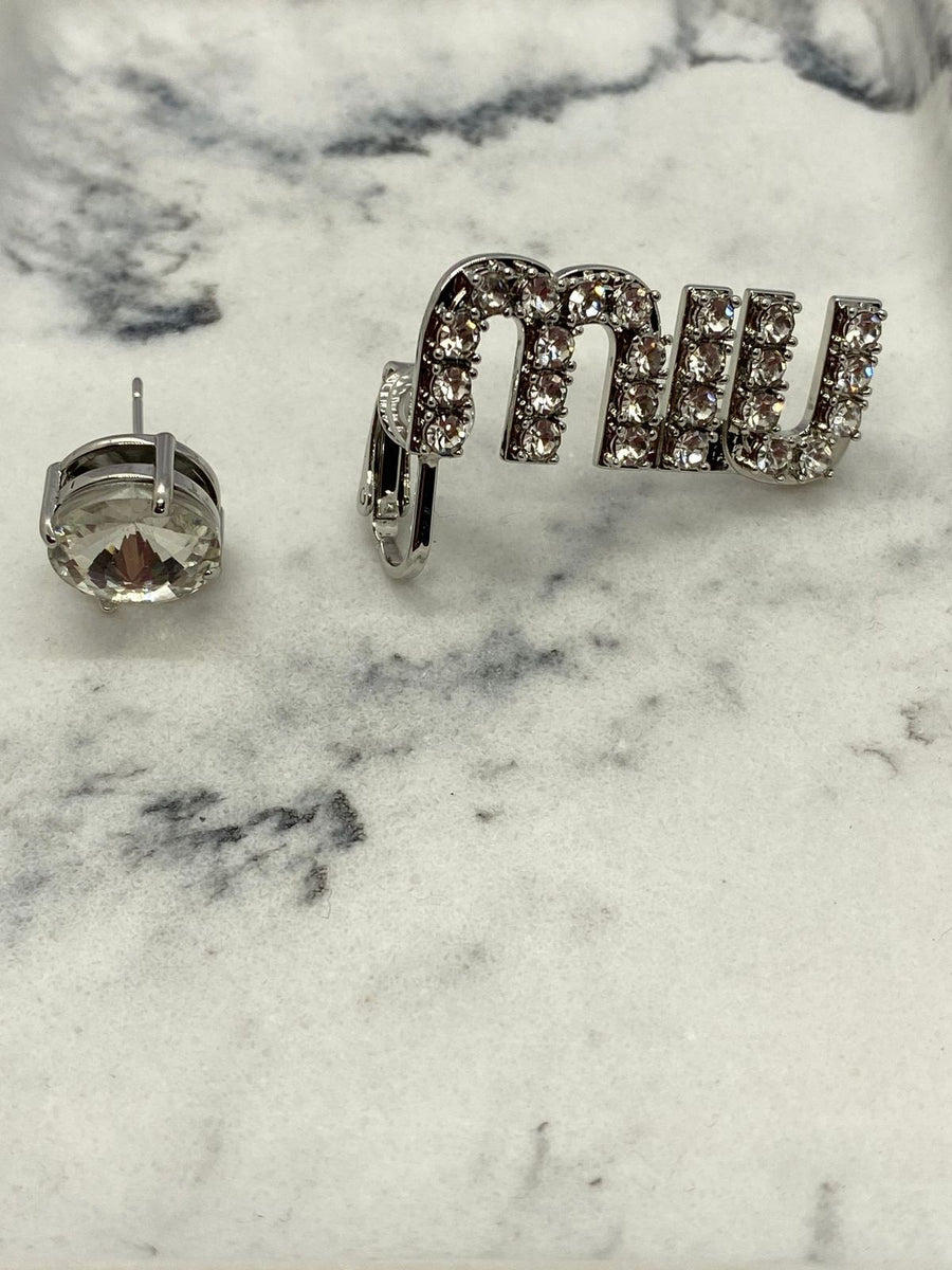 MIU MIU Rhinestone Asymmetric Earrings - Pre owned