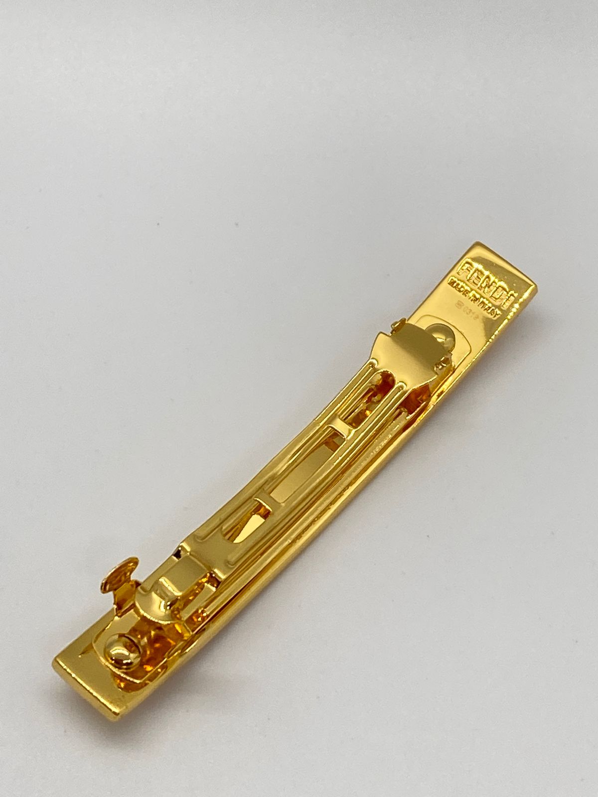 FENDI FF Pink on Gold Tone Logo Hair Clip - Pre owned