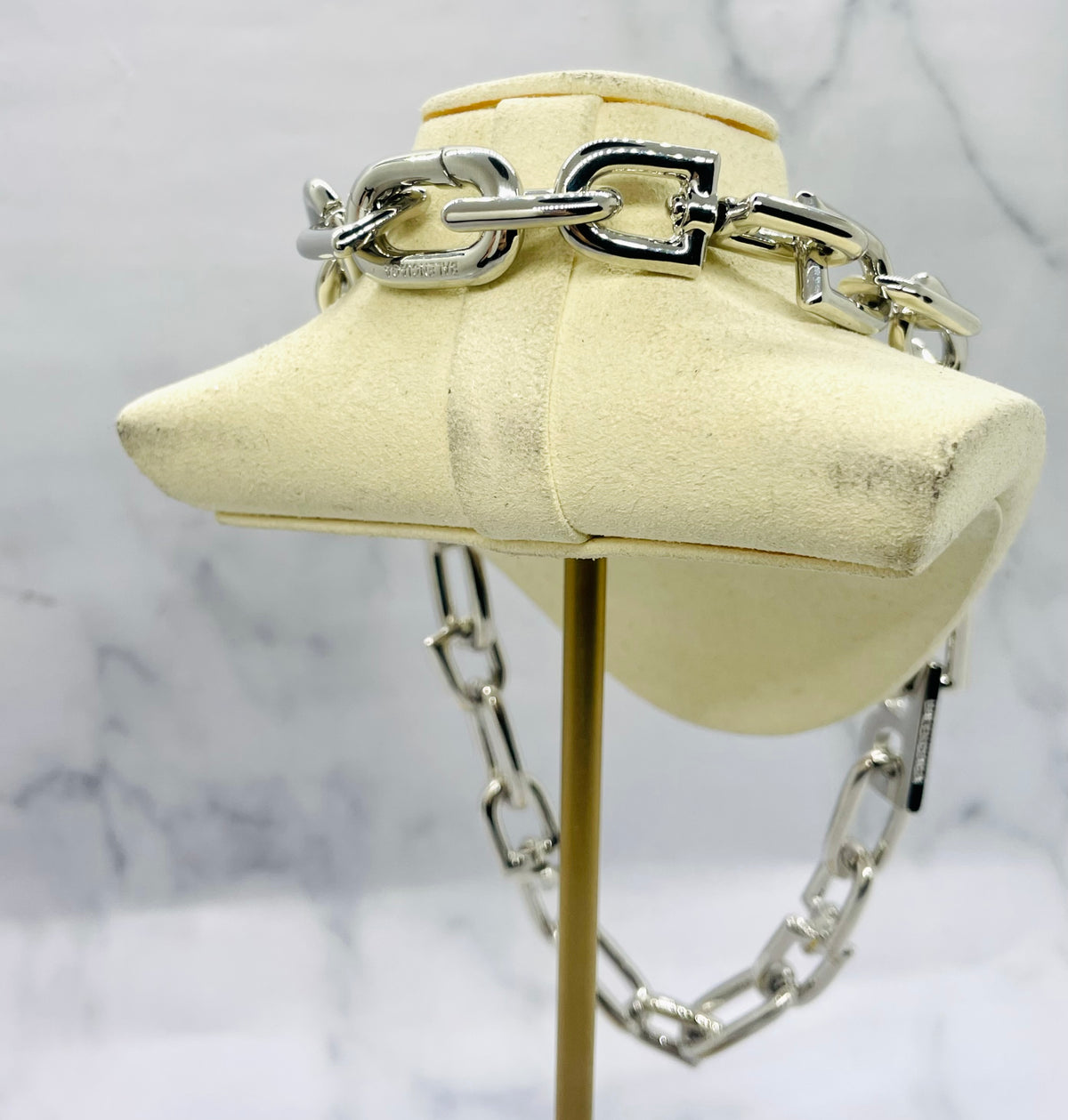 BALENCIAGA B Silver Tone Chain UNISEX Necklace - Pre owned