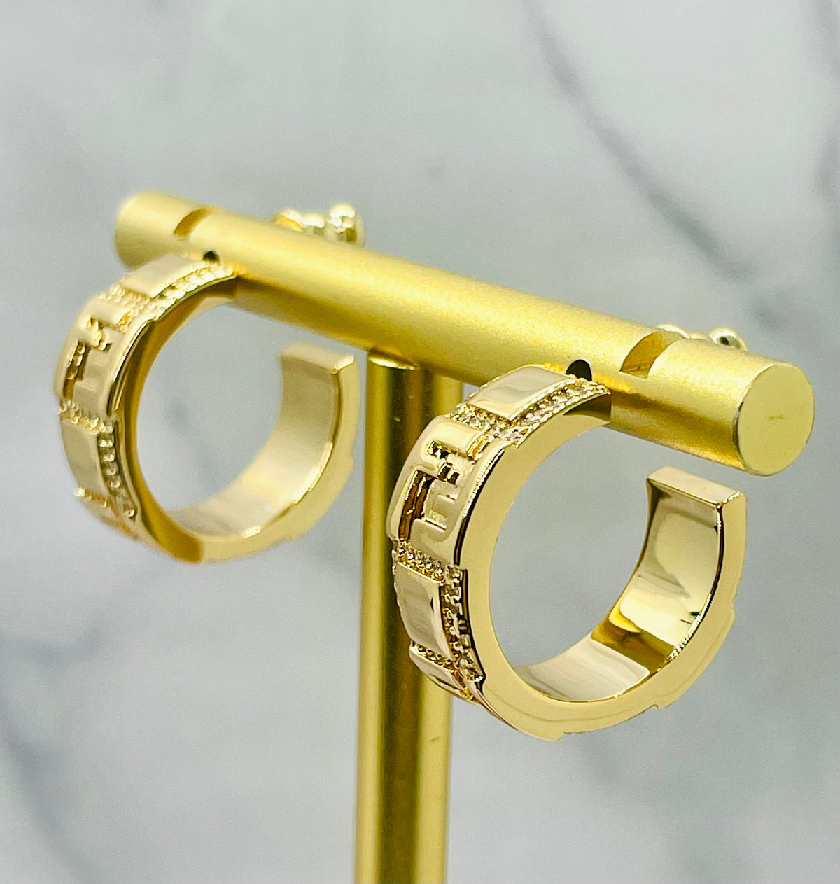 FENDI FF Monogram Gold Tone Hoop Earrings - Pre owned