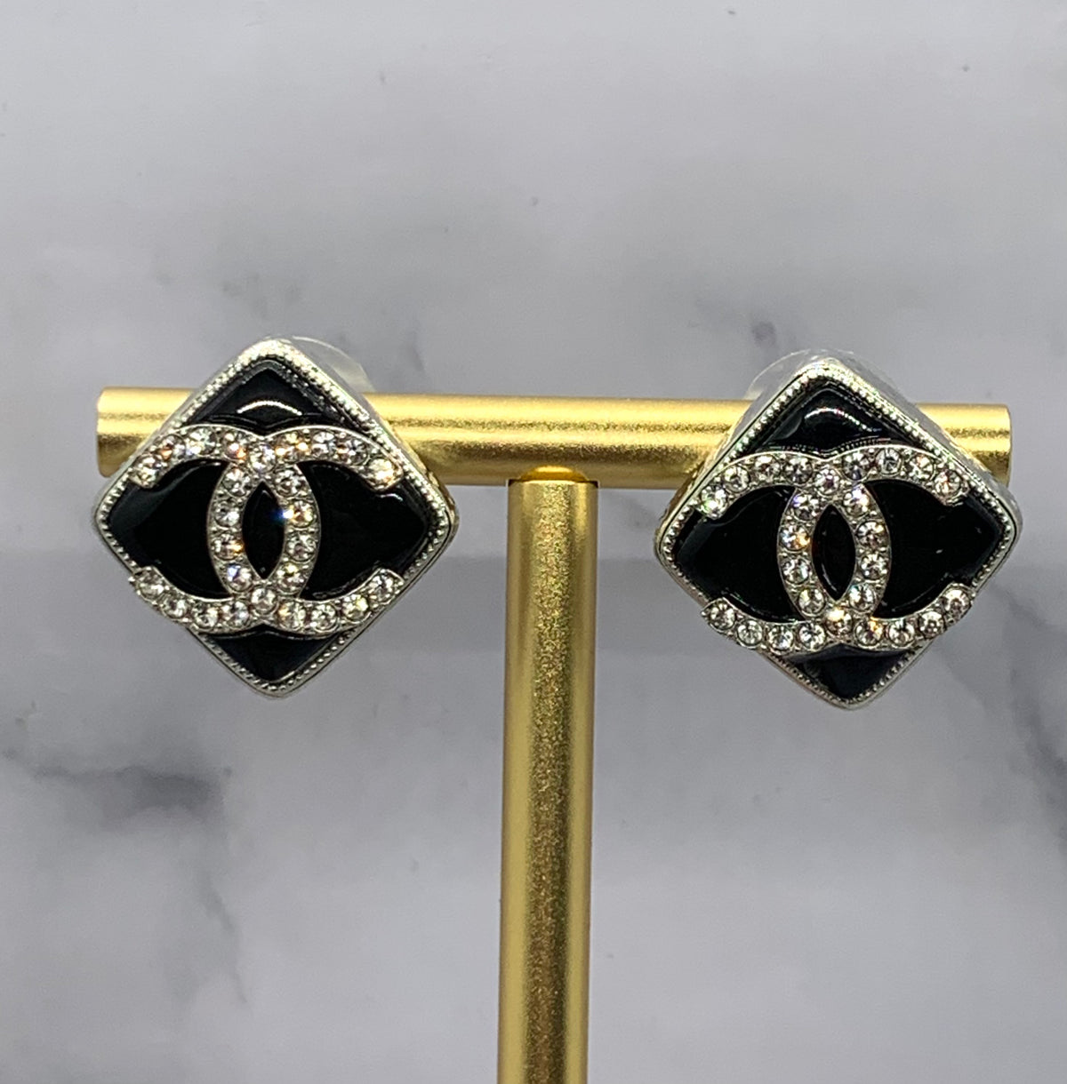 CHANEL CC Square Rhinestone Earrings - Pre owned
