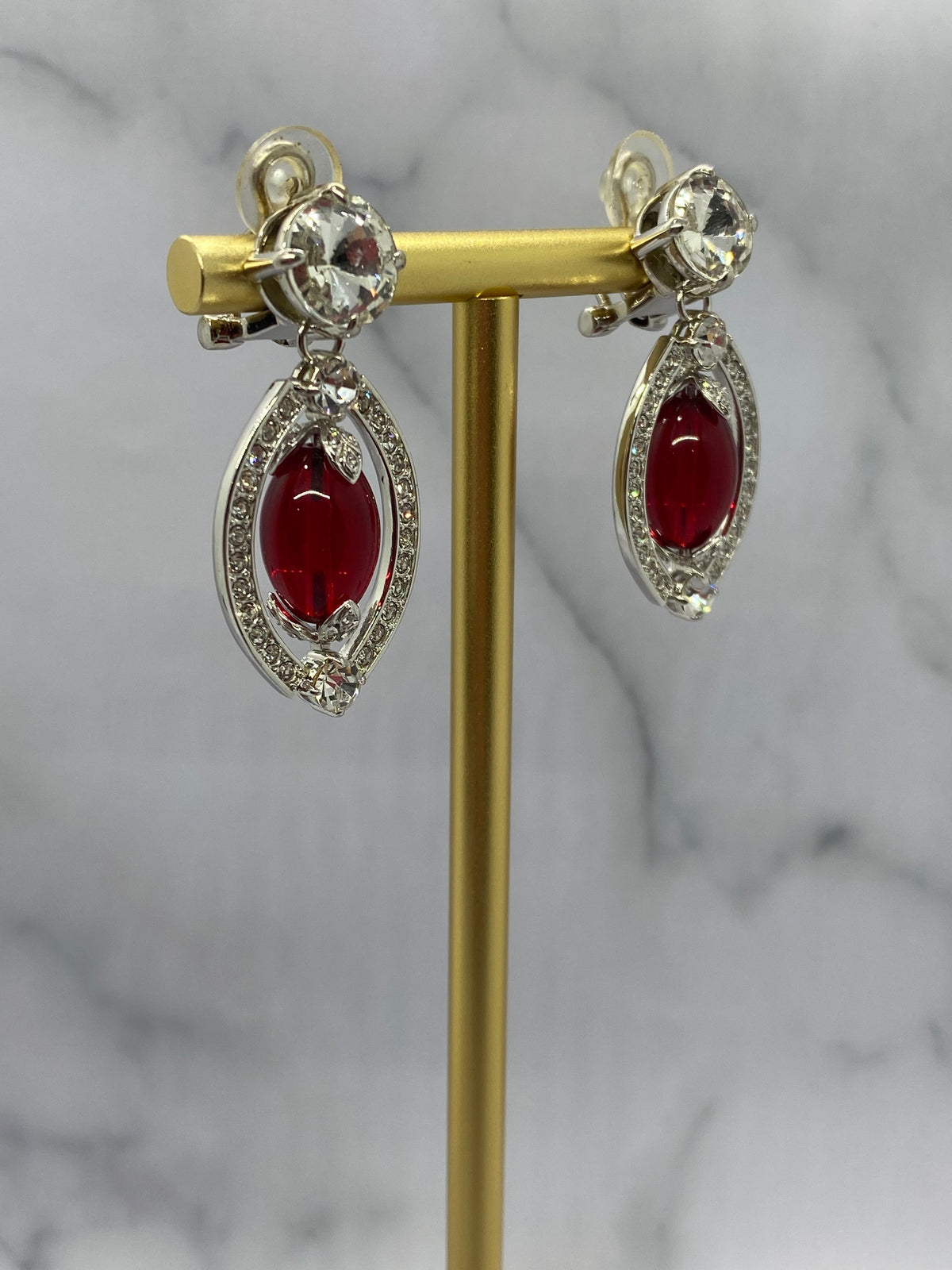 MIU MIU Red Rhinestone Pendant Earrings - Pre owned