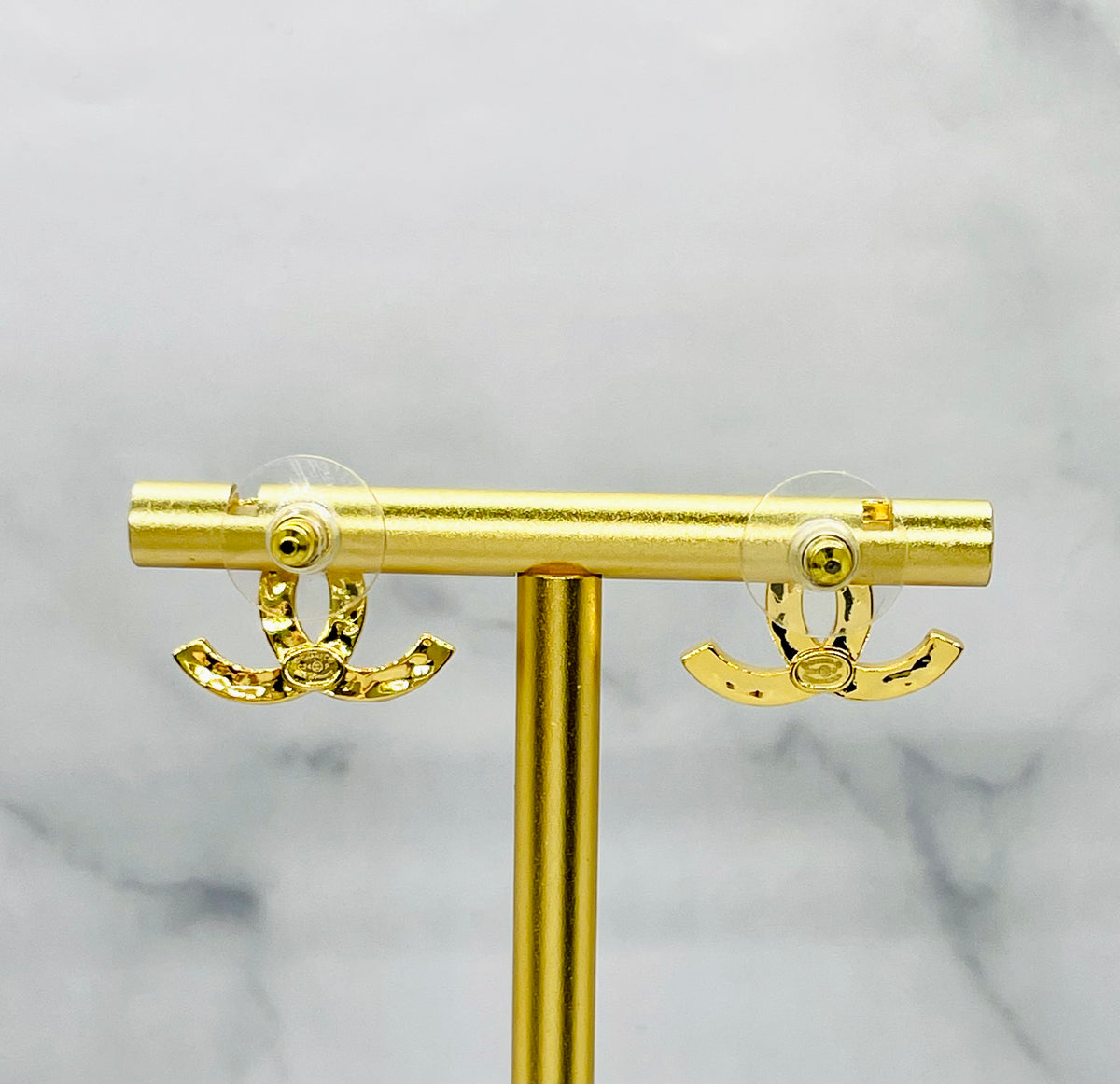 CHANEL CC Gold Tone Rhinestone Earrings - Pre owned