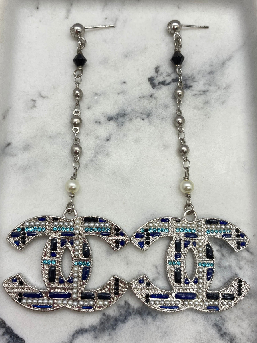 CHANEL CC Blue Plaid Pendant Earrings - Pre owned