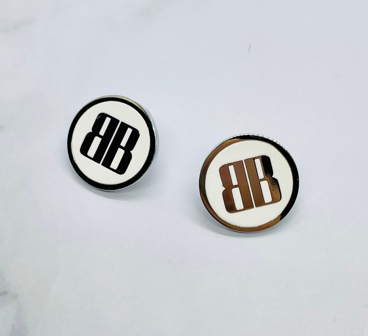 BALENCIAGA BB Enamel White Button Earrings - Pre owned
