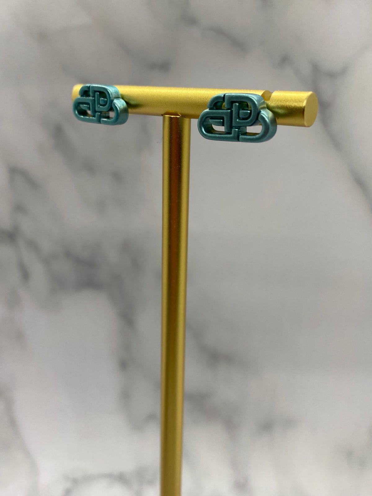 BALENCIAGA Teal Colored BB Earrings - Pre owned