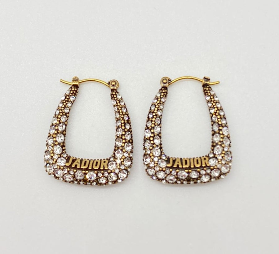 CHRISTIAN DIOR J'Adior Brass Tone Rhinestone Hoop Earrings - Pre owned