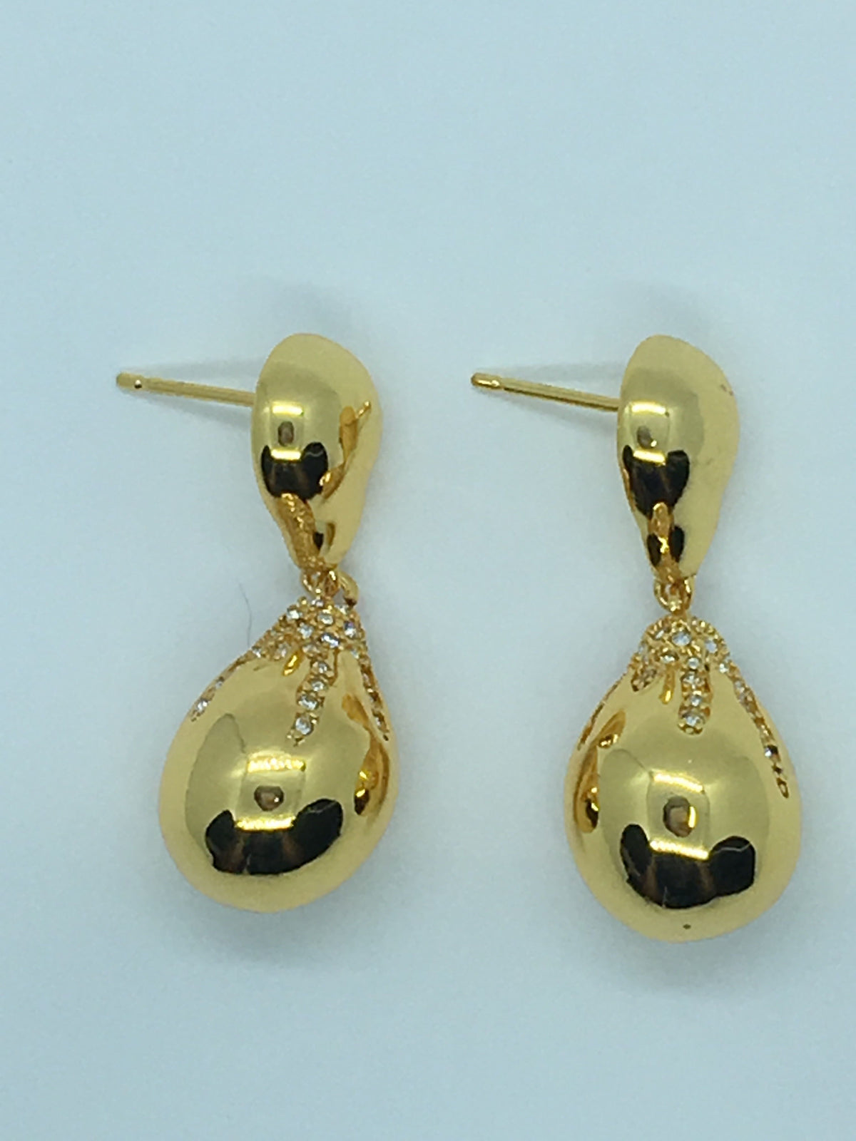 BOTTEGA VENETA Gold Tone Rhinestone Pendant Earrings - Pre owned