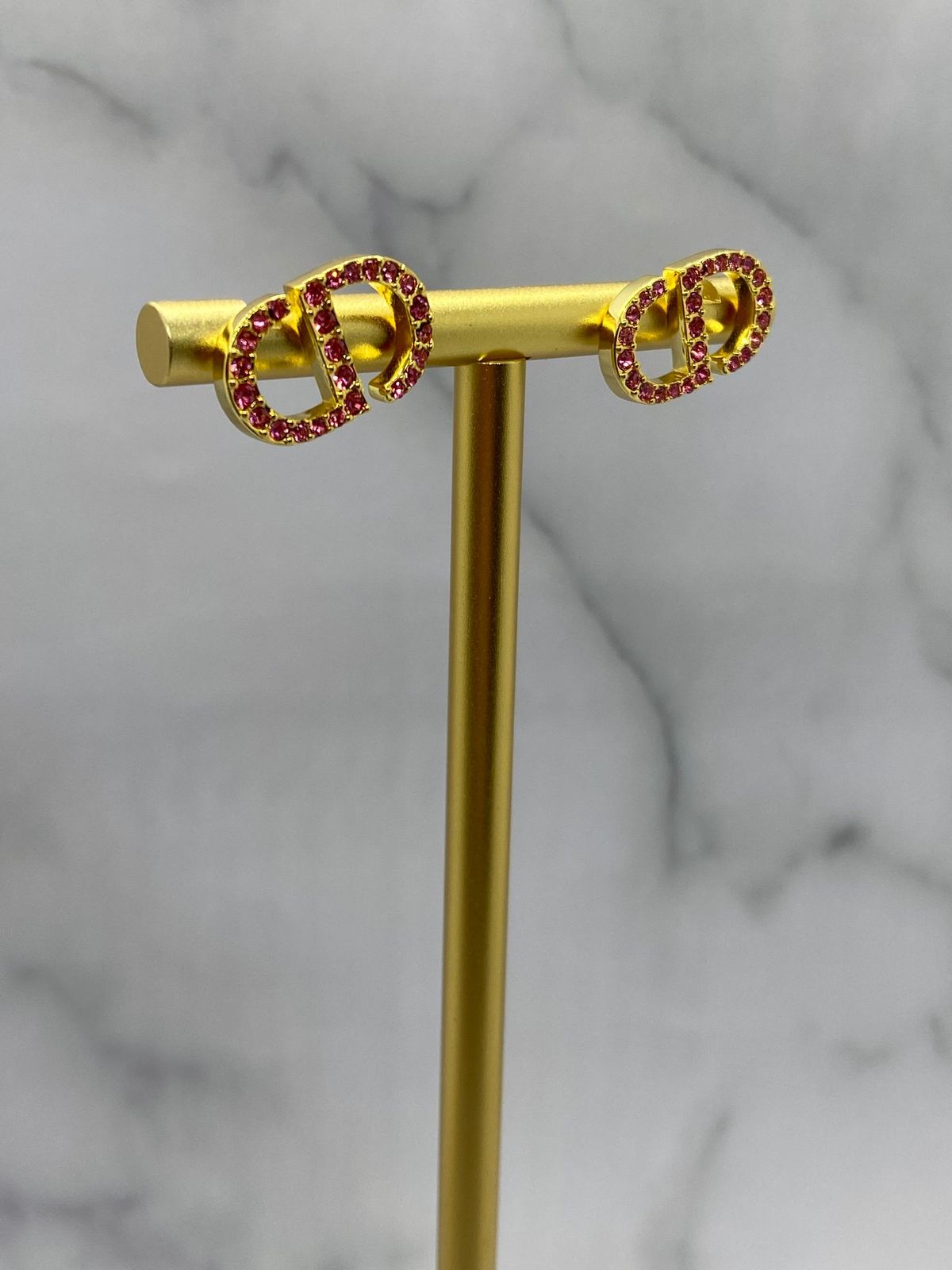 CHRISTIAN DIOR CD Gold & Pink Rhinestone Small Earrings - Preowned