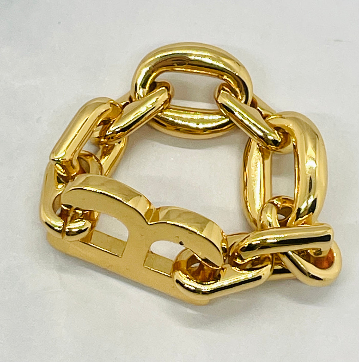 BALENCIAGA B Gold Tone Chain Ring size 7 - Pre owned