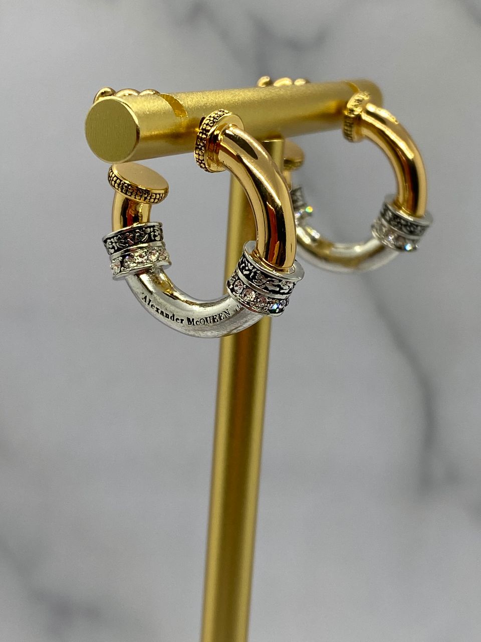 ALEXANDER McQUEEN Gold & Silver Elaborate Hoop Earrings - Pre owned