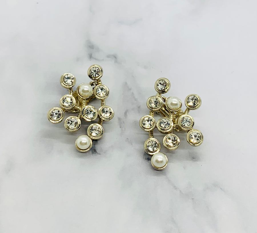 CHRISTIAN DIOR Rhinestone Cluster Clip On Earrings - Pre owned