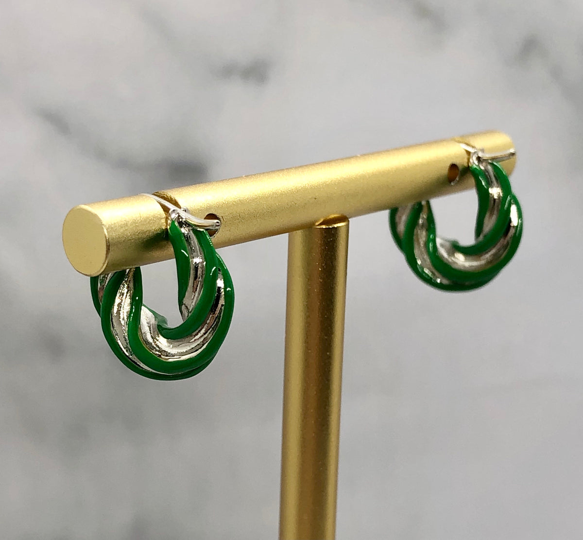 BOTTEGA VENETA Silver & Green Swirl Hoop Earrings - Preowned