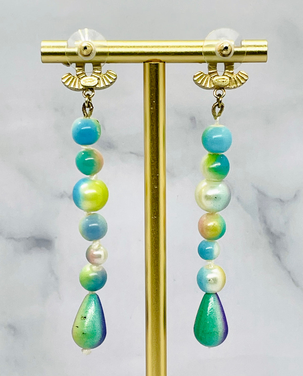 CHANEL CC 2017 Vintage Colorful Pearl Pendant Earrings - USED