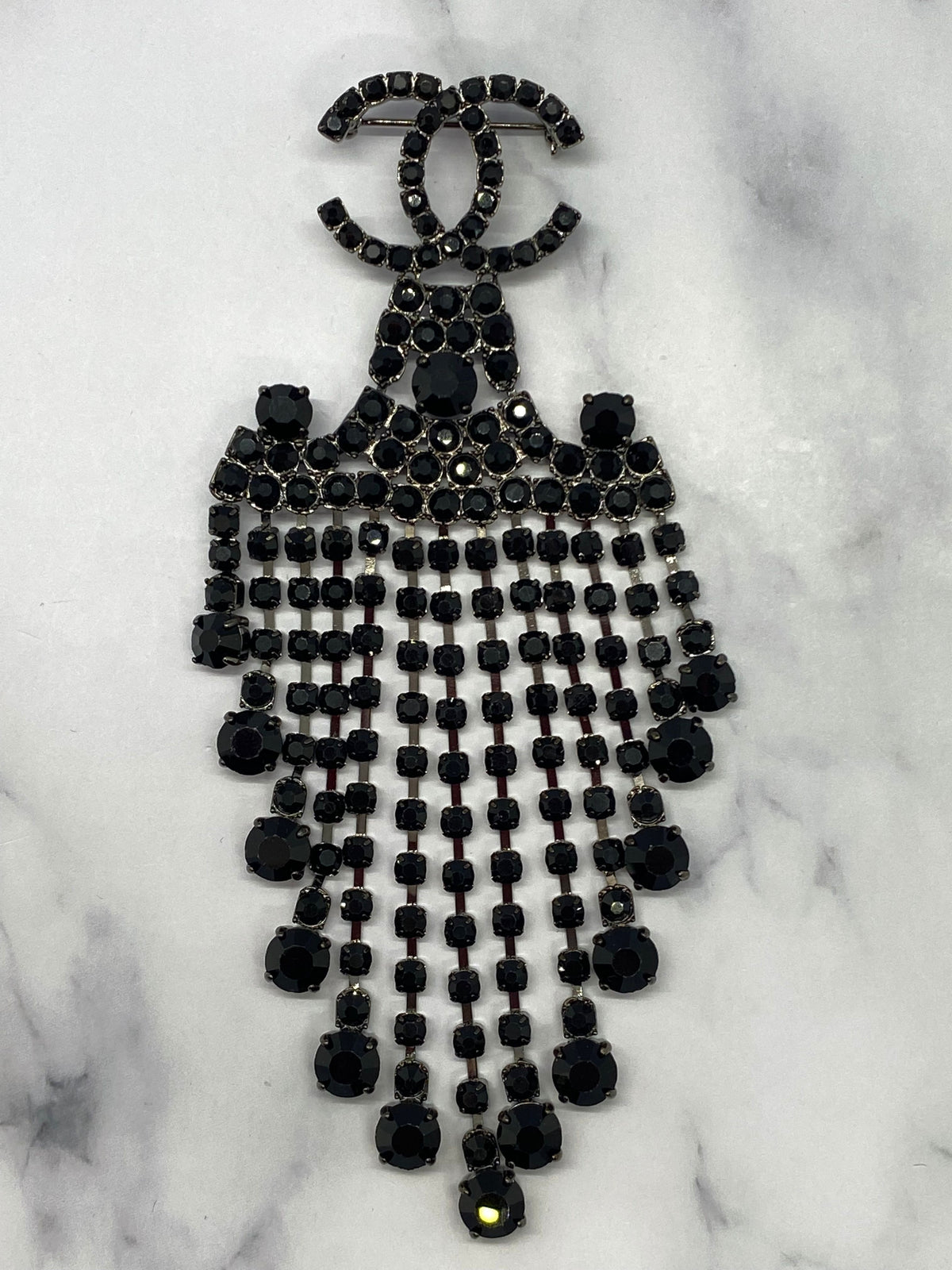 CHANEL CC Black Rhinestone Large Statement Brooch Pin - USED