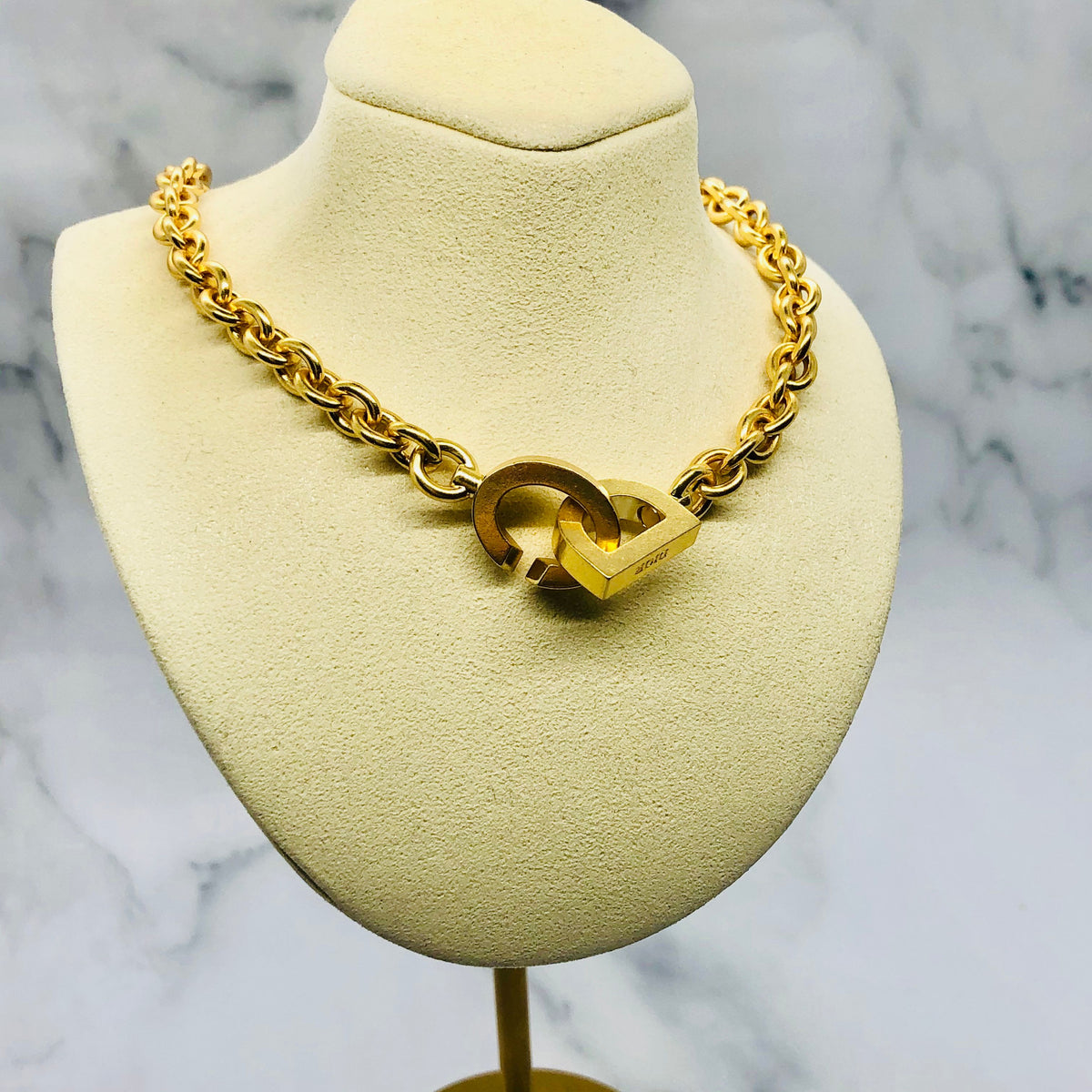 CHRISTIAN DIOR CD Gold Connecting Choker Necklace - Pre owned