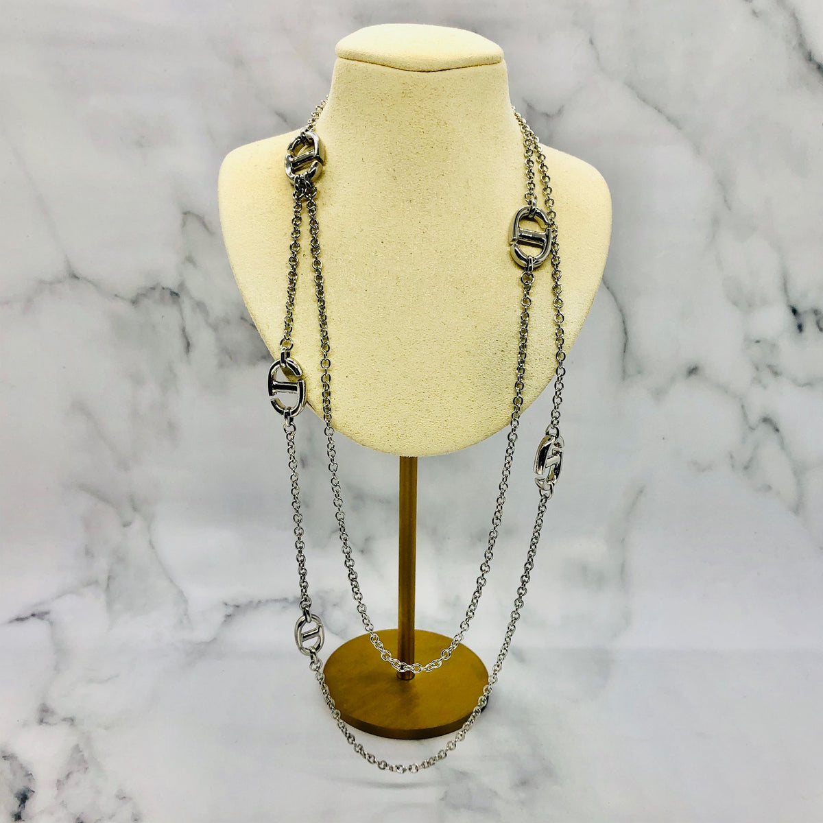 CHRISTIAN DIOR CD Silver Tone Chain Necklace - Pre owned