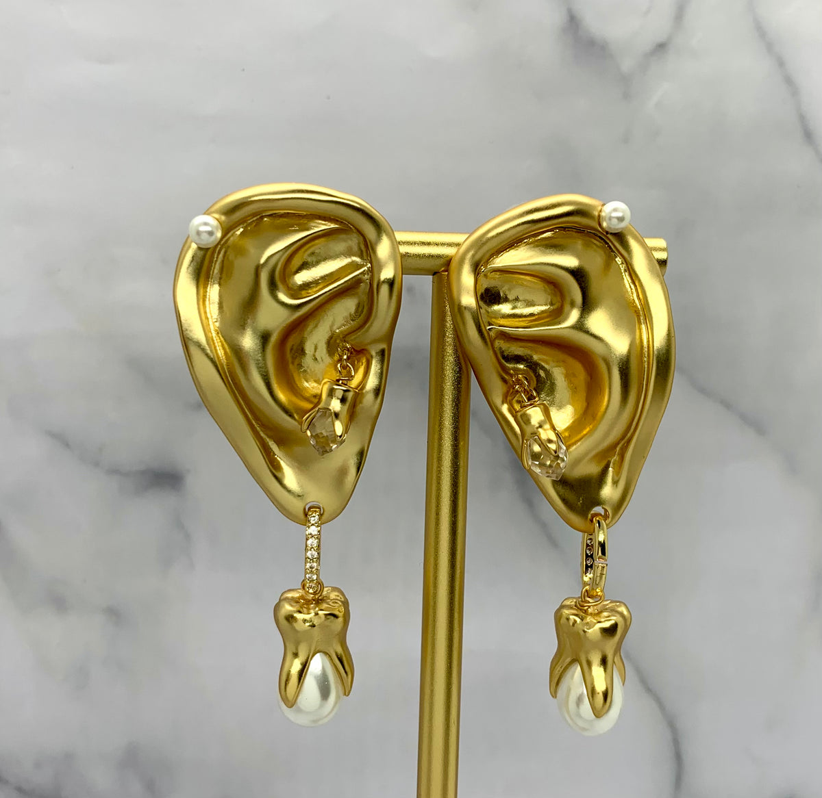 SCHIAPARELLI Statement Tooth & Ear Pendant Earrings - Pre owned