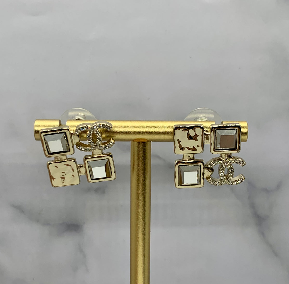 CHANELCC Square Rhinestone Earrings - Pre owned