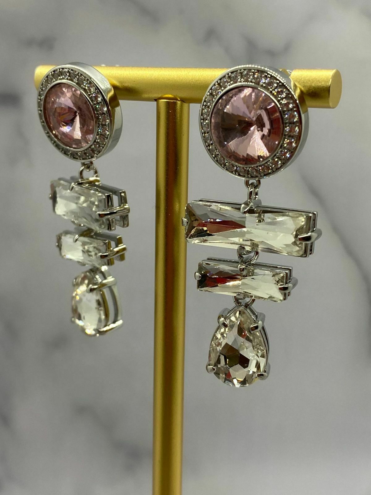 MIU MIU Pink Rhinestone Pendant Earrings - Pre owned