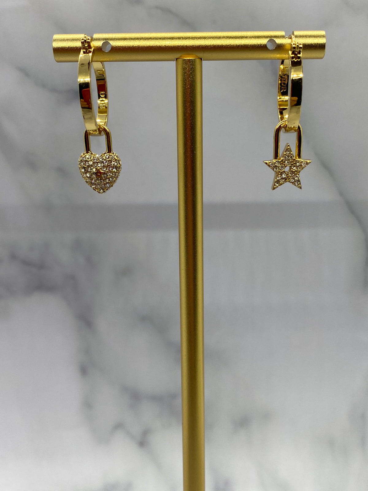 CHRISTIAN DIOR Gold Tone Charm Hoop Earrings - USED