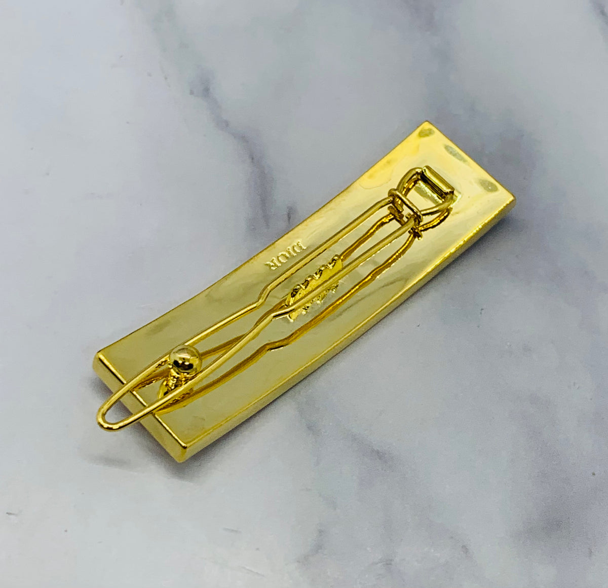 CHRISTIAN DIOR Monogram Gold & White Hair Clip Barrette - Preowned