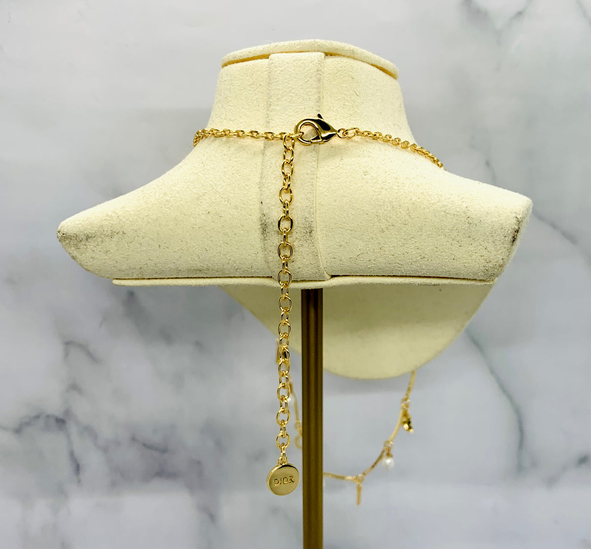 CHRISTIAN DIOR Pearl Trim Monogram Necklace - Pre owned