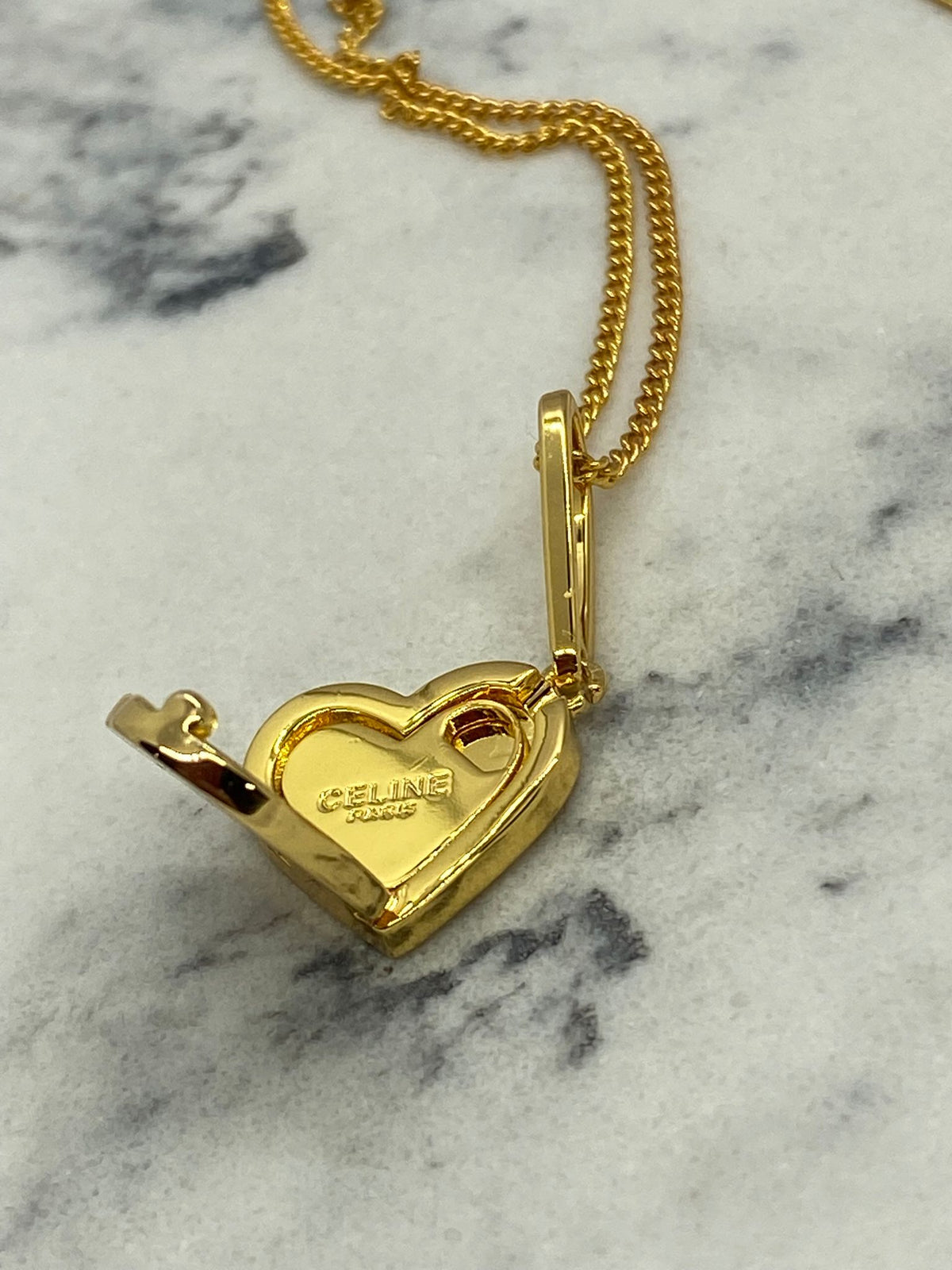 CELINE Gold Tone Heart Locket Necklace - Pre owned
