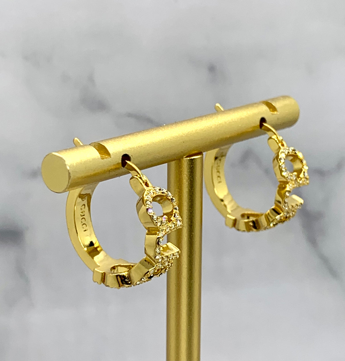 GUCCI Rhinestone Gold Hoop Earrings - Pre owned
