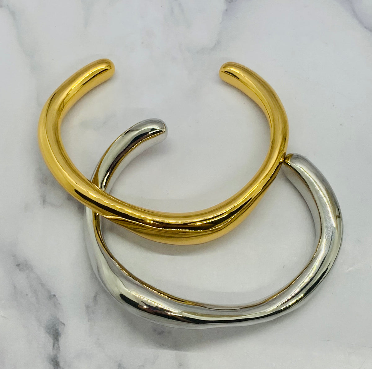 YSL YVES SAINT LAURENT Gold & Silver Cuff Bracelet Set - Pre owned