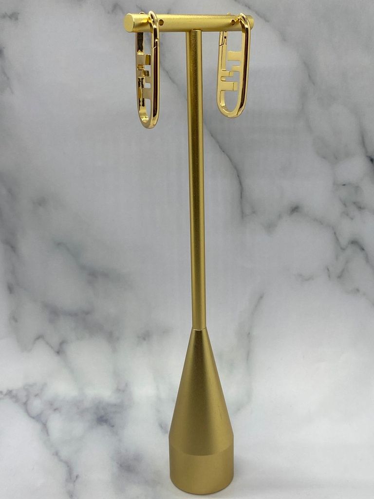FENDI F Gold Tone Monogram Earrings - Pre owned