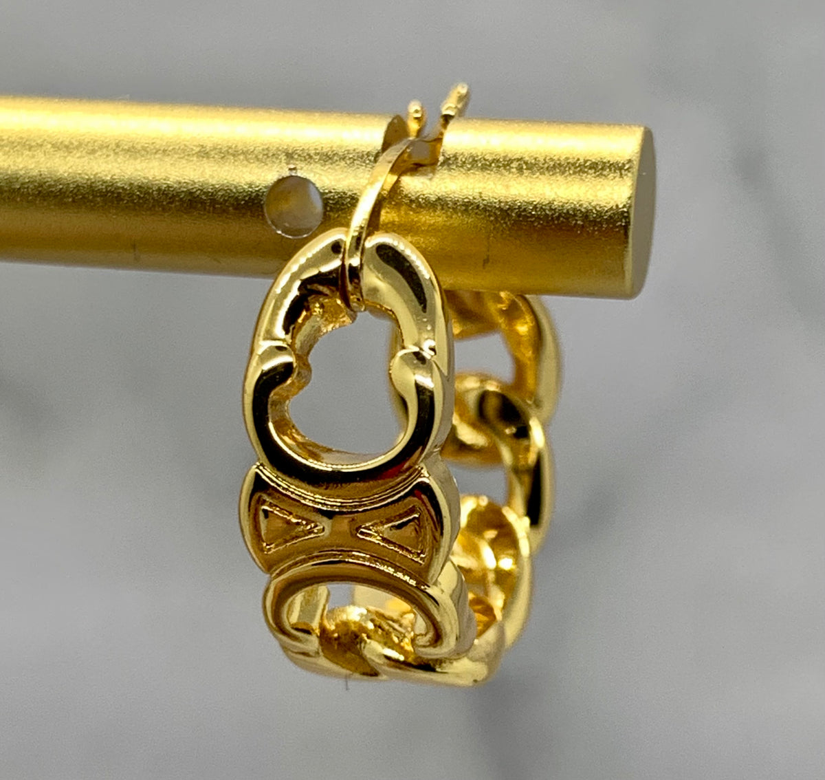 CELINE Gold Tone Hoop Monogram Earrings - Pre owned