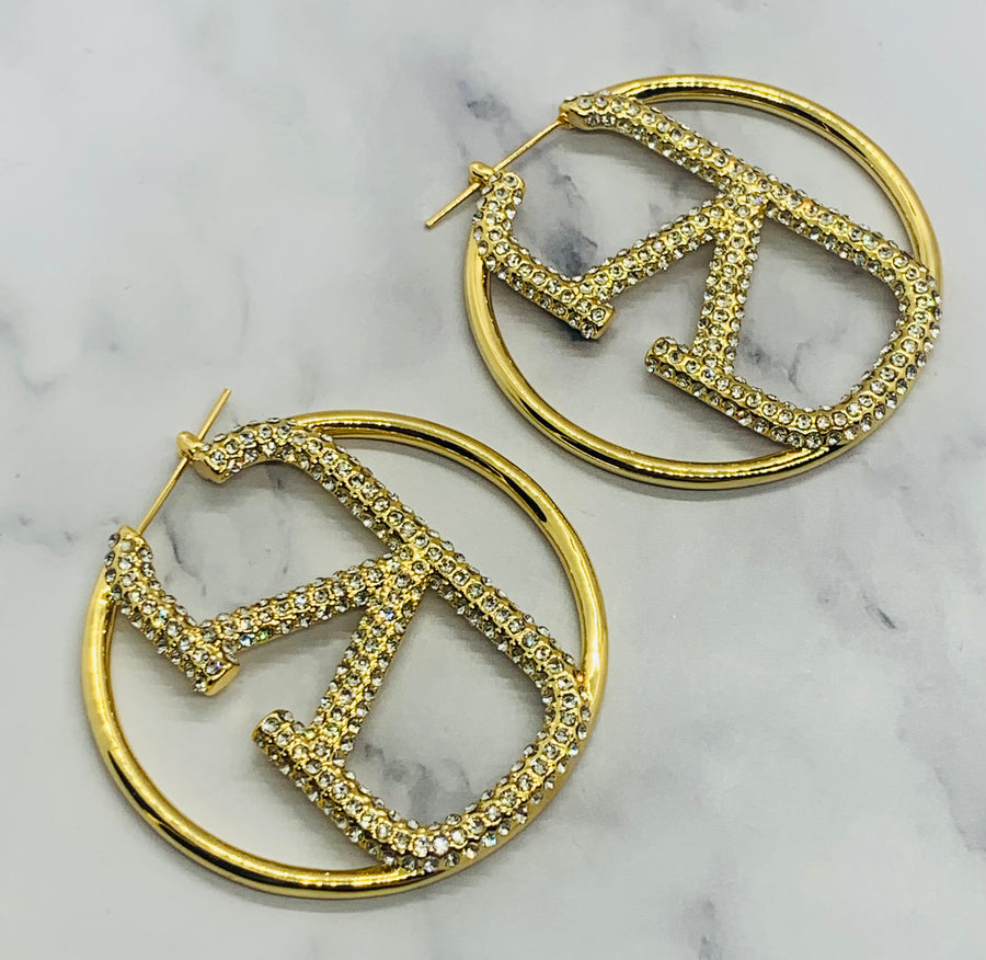 VALENTINO V Rhinestone Hoop Earrings - Pre owned