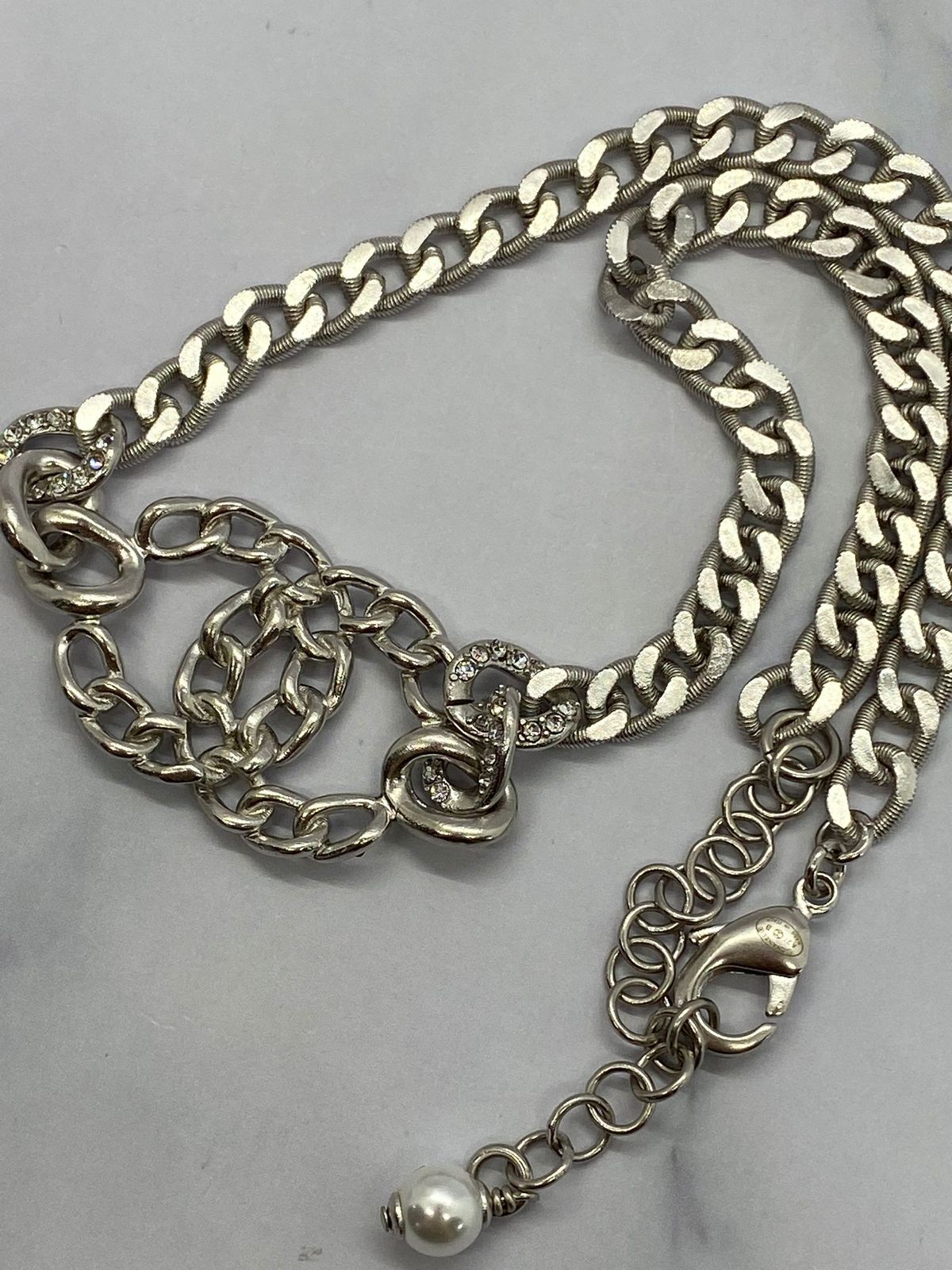 CHANEL CC Silver Tone Rhinestone Evening Choker Necklace - USED